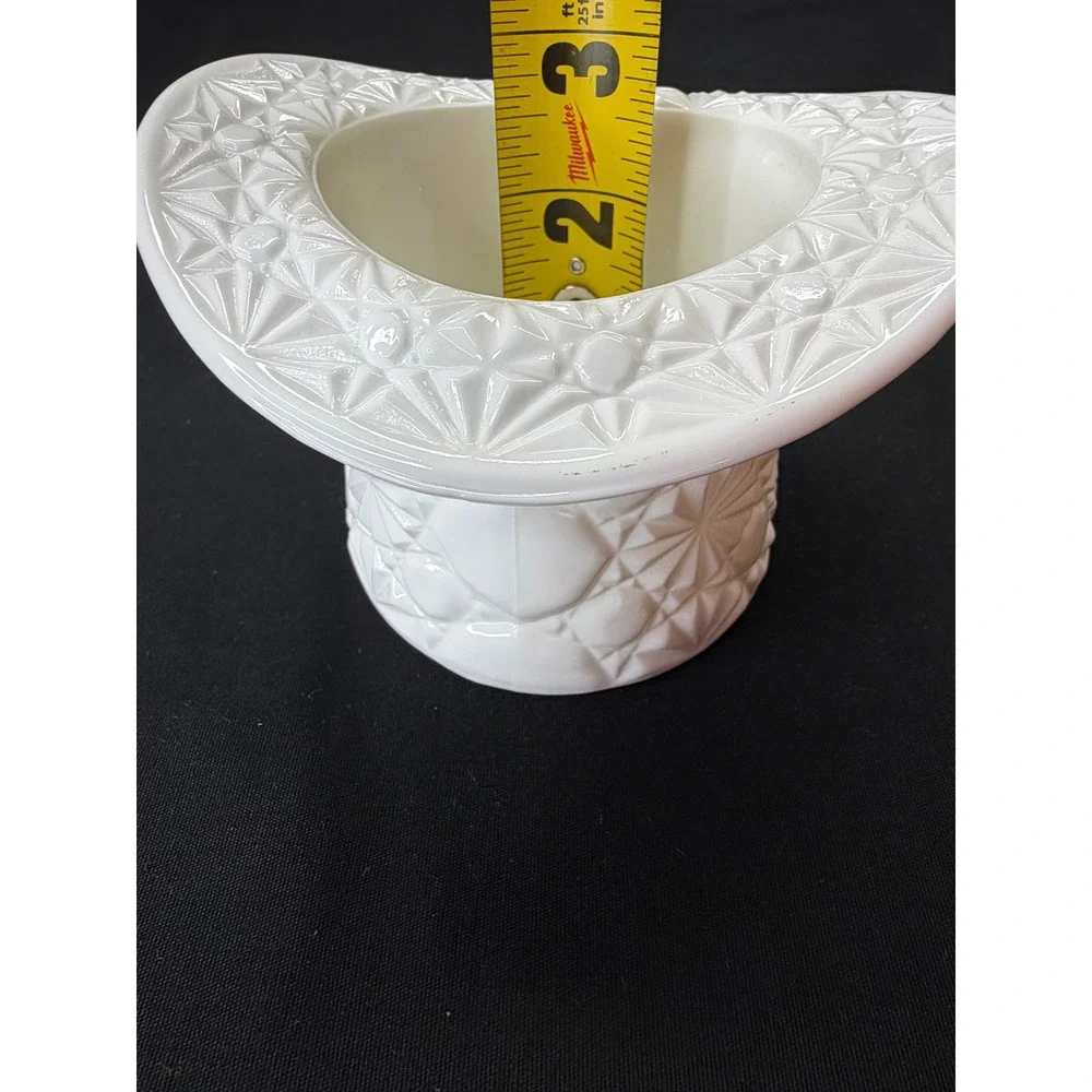 Vintage White Milk Glass Top Hat Daisy and Button Pattern Planter Decor
